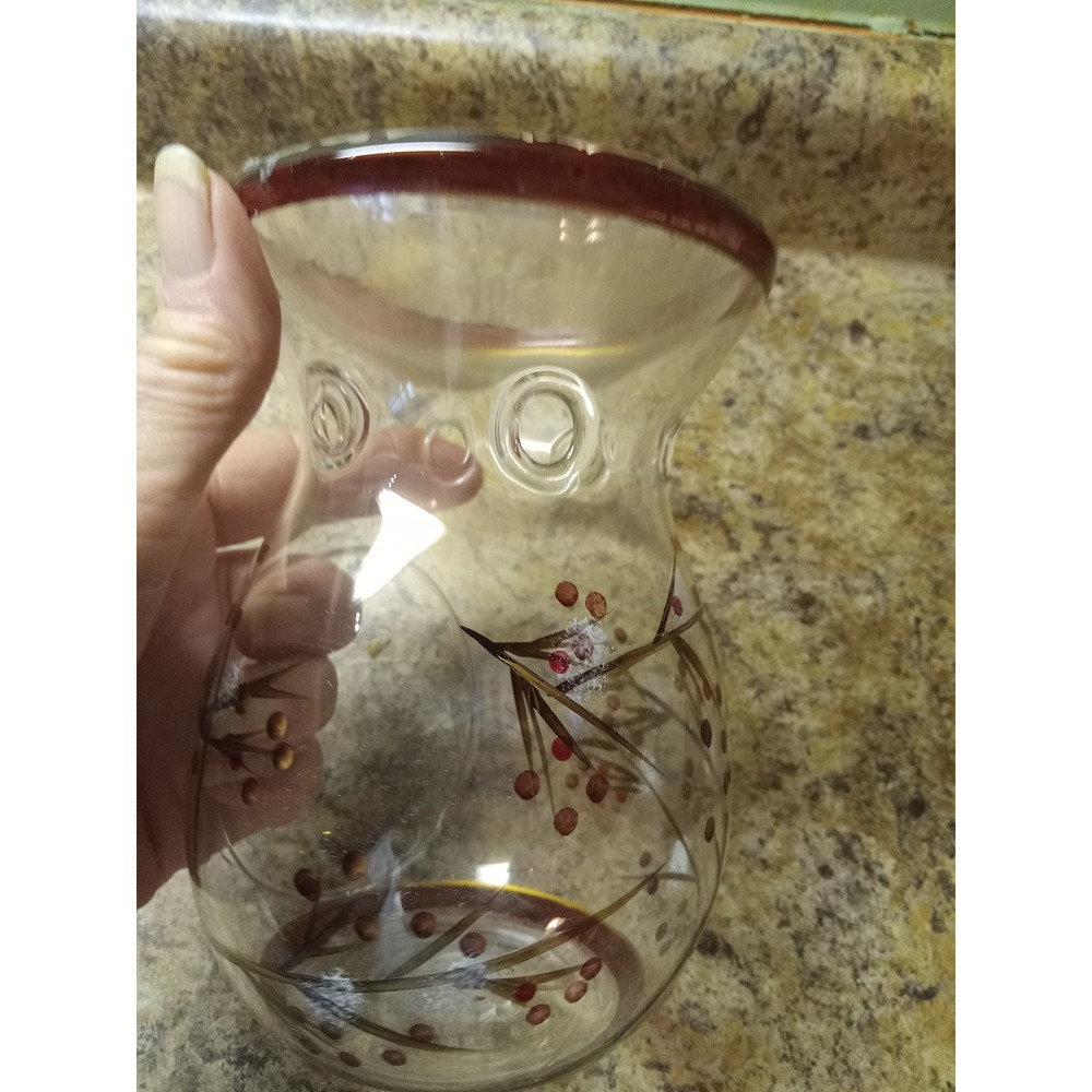 Yankee Candle 2012 Glass Wax Warmer Red Berry Branch Holiday Tart Burner Clear - Picture 3 of 4